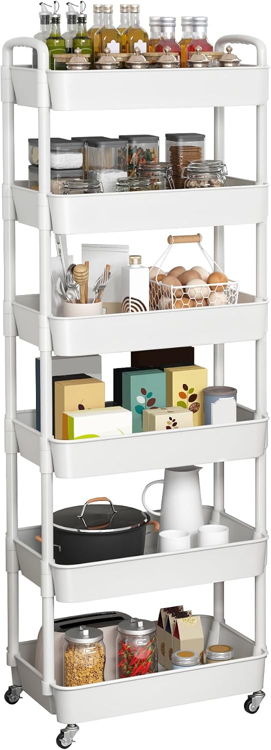 Sywhitta 3-Tier Plastic Rolling Utility Cart with Wheels for Storage,White | Multi-Functional Storage Trolley, for Office, Living Room, Kitchen, Bathroom,Movable Organizer,Space-Saving,Easy to assemble