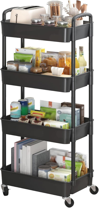 Sywhitta 3-Tier Plastic Rolling Utility Cart with Wheels for Storage,White | Multi-Functional Storage Trolley, for Office, Living Room, Kitchen, Bathroom,Movable Organizer,Space-Saving,Easy to assemble
