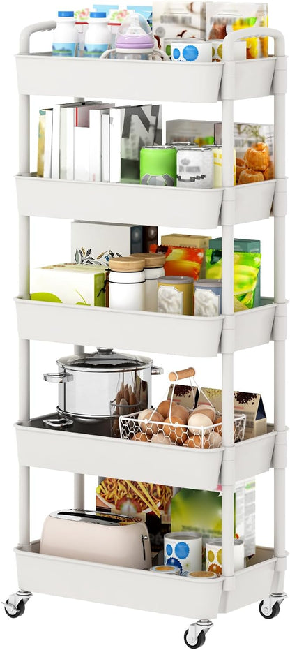Sywhitta 3-Tier Plastic Rolling Utility Cart with Wheels for Storage,White | Multi-Functional Storage Trolley, for Office, Living Room, Kitchen, Bathroom,Movable Organizer,Space-Saving,Easy to assemble