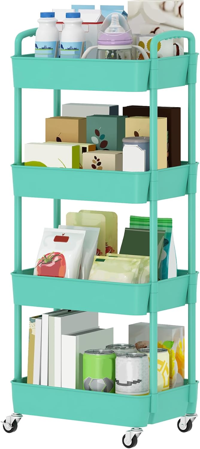 Sywhitta 3-Tier Plastic Rolling Utility Cart with Wheels for Storage,White | Multi-Functional Storage Trolley, for Office, Living Room, Kitchen, Bathroom,Movable Organizer,Space-Saving,Easy to assemble