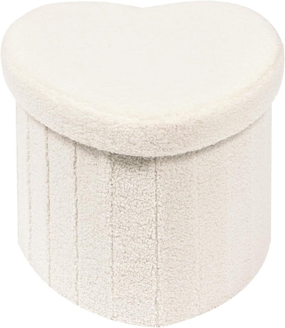 B FSOBEIIALEO Storage Ottoman Cube,12.6 Flower Shaped Ottomans,Cream White | Ottoman with Storage, Foot Rest Stool, Boucle Small Ottoman Seat, Faux Teddy Fur, for Dorm Living Room Bedroom
