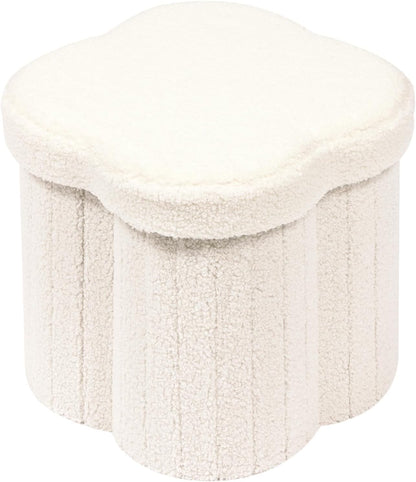 B FSOBEIIALEO Storage Ottoman Cube,12.6 Flower Shaped Ottomans,Cream White | Ottoman with Storage, Foot Rest Stool, Boucle Small Ottoman Seat, Faux Teddy Fur, for Dorm Living Room Bedroom