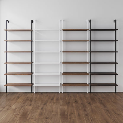6-Shelf Ladder Bookshelf Oak Matte White