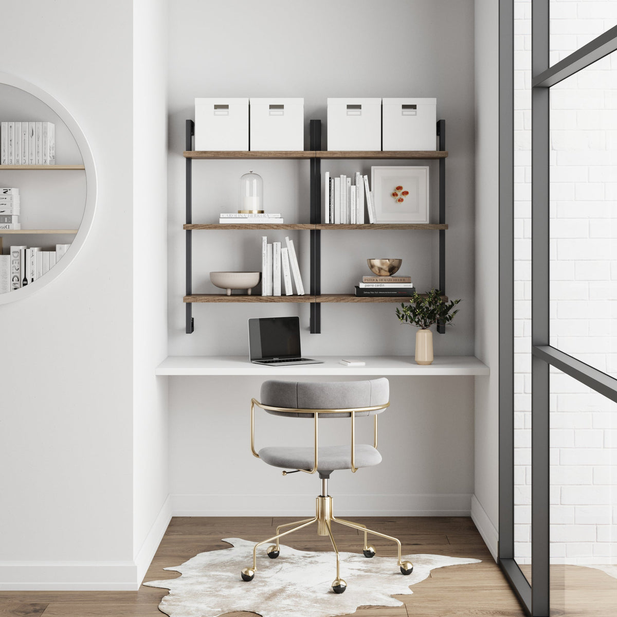 3-Tier Wall-Mounted Bookshelf – Oak Look & Matte Black, Set of 2