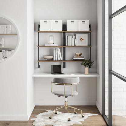 3-Tier Wall-Mounted Bookshelf – Oak Look & Matte Black, Set of 2