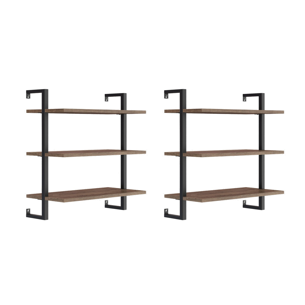3-Tier Wall-Mounted Bookshelf – Oak Look & Matte Black, Set of 2
