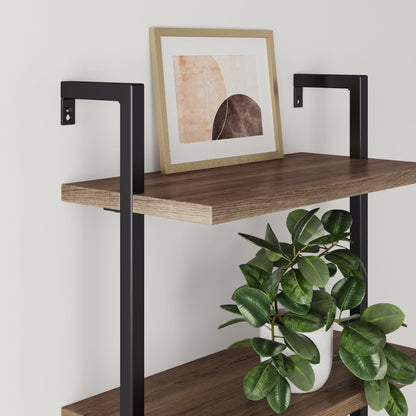 3-Tier Wall-Mounted Bookshelf – Oak Look & Matte Black, Set of 2