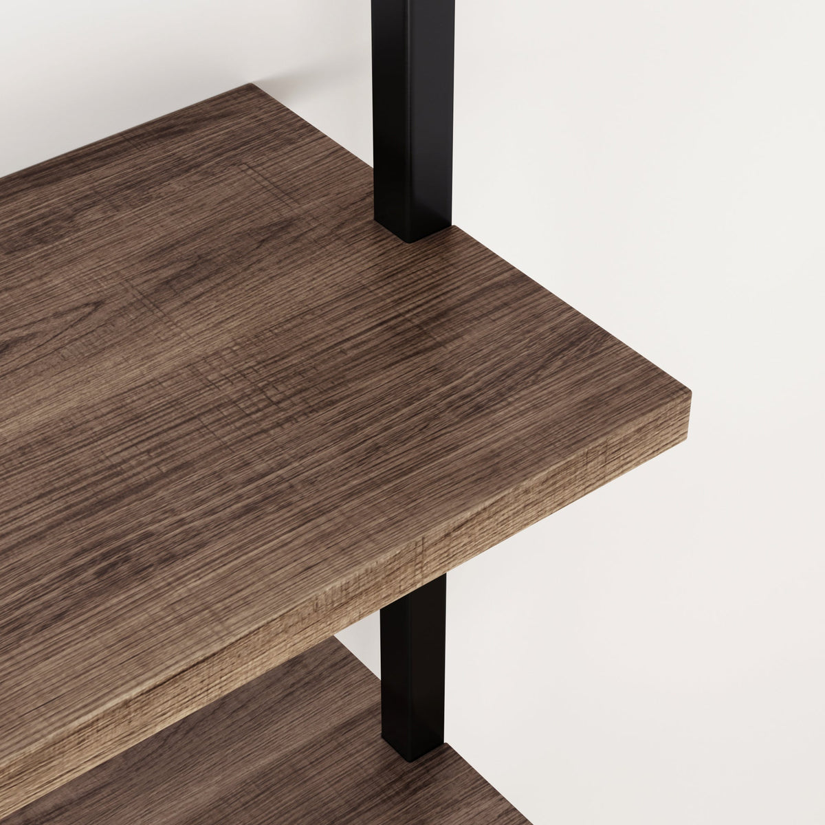 3-Tier Wall-Mounted Bookshelf – Oak Look & Matte Black, Set of 2