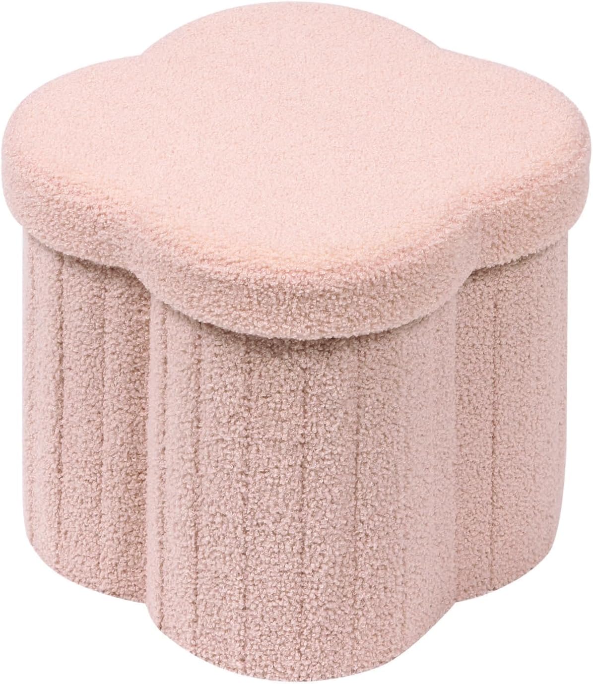 B FSOBEIIALEO Storage Ottoman Cube,12.6 Flower Shaped Ottomans,Cream White | Ottoman with Storage, Foot Rest Stool, Boucle Small Ottoman Seat, Faux Teddy Fur, for Dorm Living Room Bedroom
