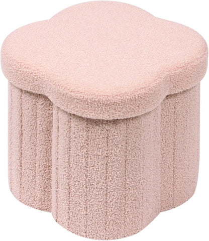 B FSOBEIIALEO Storage Ottoman Cube,12.6 Flower Shaped Ottomans,Cream White | Ottoman with Storage, Foot Rest Stool, Boucle Small Ottoman Seat, Faux Teddy Fur, for Dorm Living Room Bedroom