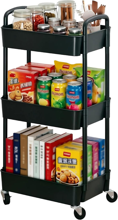 Sywhitta 3-Tier Plastic Rolling Utility Cart with Wheels for Storage,White | Multi-Functional Storage Trolley, for Office, Living Room, Kitchen, Bathroom,Movable Organizer,Space-Saving,Easy to assemble