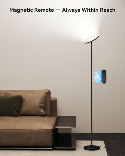 JOOFO LED Floor Lamp for Living Room, Torchiere Lamp with Compact Remote | 30W/3000LM Super Bright, 69 Tall, Stepless Dimming, 3 Color Temperatures, Timer & Memory, Standing Lamp for Bedroom & Office