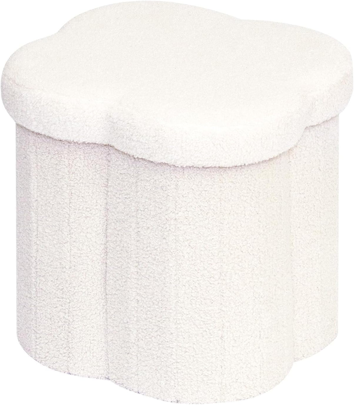 B FSOBEIIALEO Storage Ottoman Cube,12.6 Flower Shaped Ottomans,Cream White | Ottoman with Storage, Foot Rest Stool, Boucle Small Ottoman Seat, Faux Teddy Fur, for Dorm Living Room Bedroom
