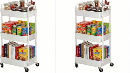 Sywhitta 3-Tier Plastic Rolling Utility Cart with Wheels for Storage,White | Multi-Functional Storage Trolley, for Office, Living Room, Kitchen, Bathroom,Movable Organizer,Space-Saving,Easy to assemble