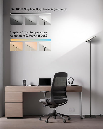 JOOFO LED Floor Lamp for Living Room, Torchiere Lamp with Compact Remote | 30W/3000LM Super Bright, 69 Tall, Stepless Dimming, 3 Color Temperatures, Timer & Memory, Standing Lamp for Bedroom & Office