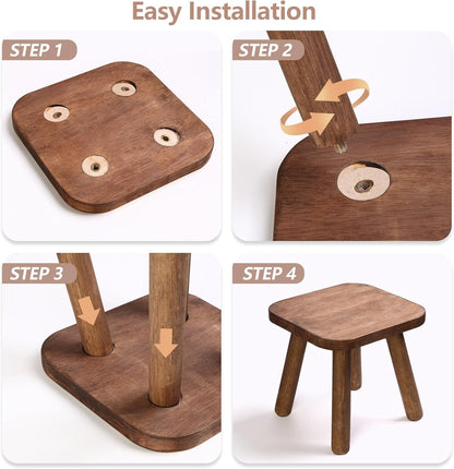 Jurath Wooden Step Stool for Adults Step Stool for Toddlers Plant Stool Small Wooden Stool with Four Detachable and Assembled Legs Nicely Balanced (Classic 9.3inch)