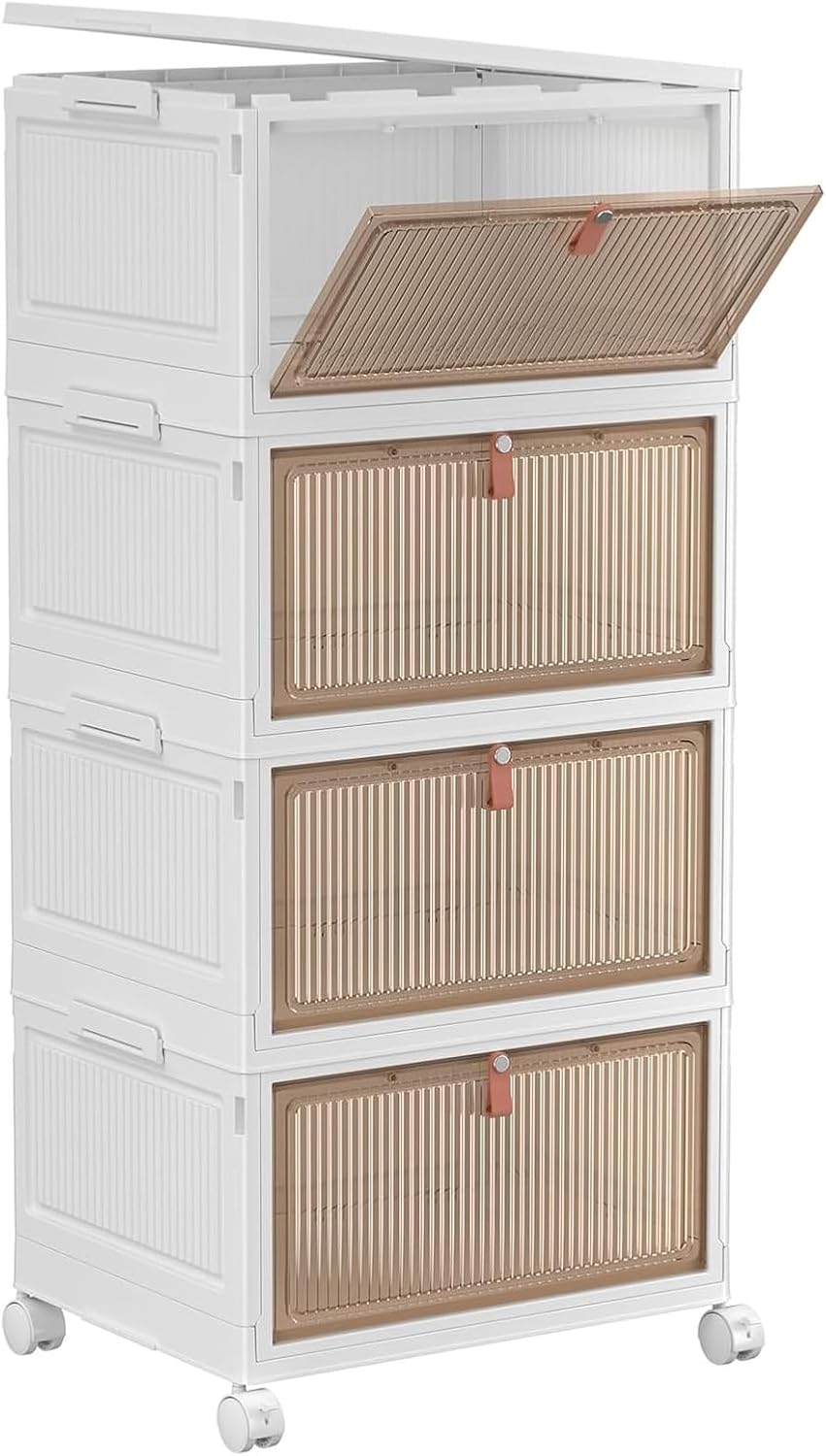 YFXCVSL 4 Tier Plastic Storage Bins with Lid 23QT, Stackable Storage Bins | Plastic Storage Bins with Wheels, Folding Storage Boxes, Organizers and Storage for Living Room,Office,Dorm