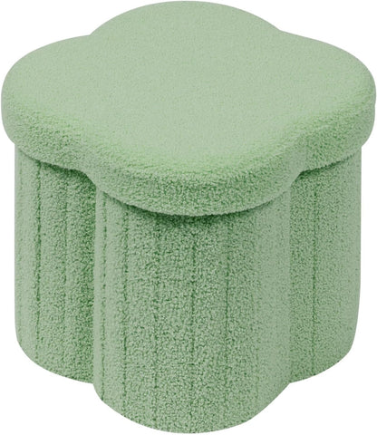 B FSOBEIIALEO Storage Ottoman Cube,12.6 Flower Shaped Ottomans,Cream White | Ottoman with Storage, Foot Rest Stool, Boucle Small Ottoman Seat, Faux Teddy Fur, for Dorm Living Room Bedroom