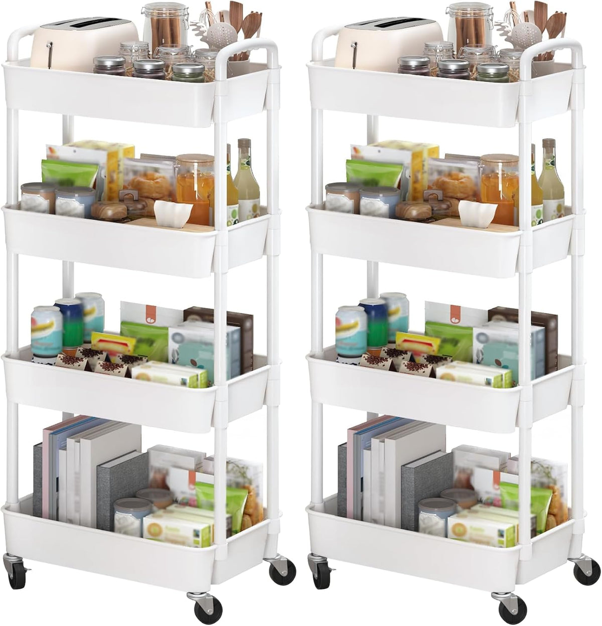 Sywhitta 3-Tier Plastic Rolling Utility Cart with Wheels for Storage,White | Multi-Functional Storage Trolley, for Office, Living Room, Kitchen, Bathroom,Movable Organizer,Space-Saving,Easy to assemble