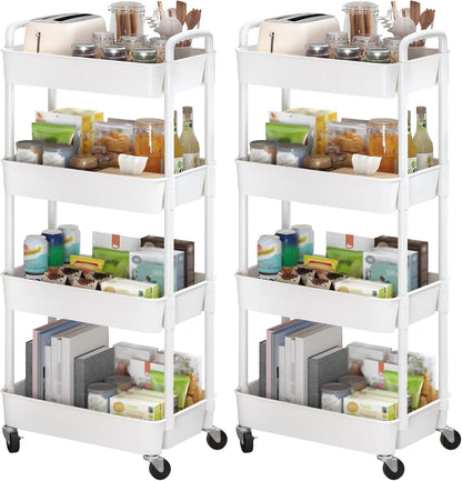 Sywhitta 3-Tier Plastic Rolling Utility Cart with Wheels for Storage,White | Multi-Functional Storage Trolley, for Office, Living Room, Kitchen, Bathroom,Movable Organizer,Space-Saving,Easy to assemble