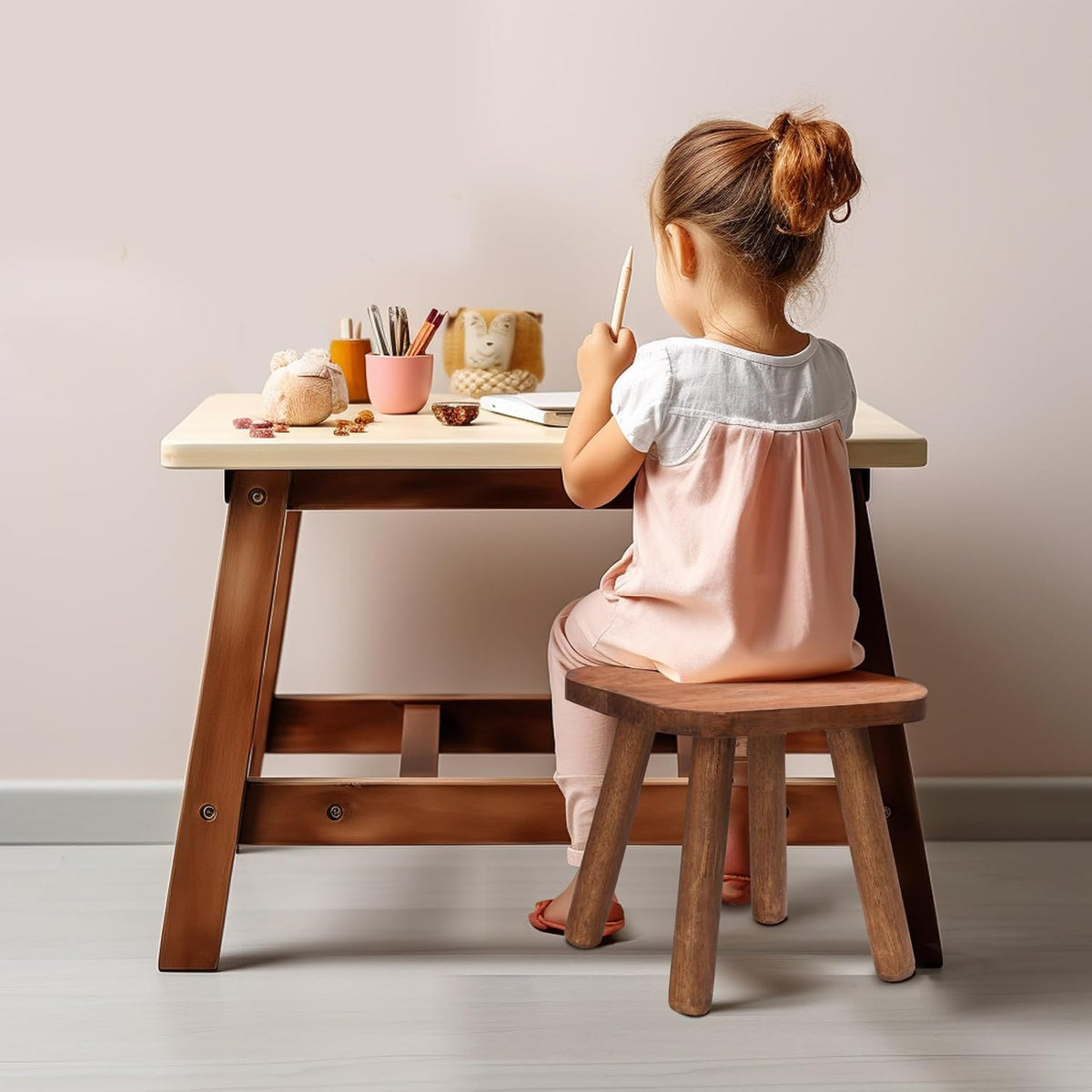 Jurath Wooden Step Stool for Adults Step Stool for Toddlers Plant Stool Small Wooden Stool with Four Detachable and Assembled Legs Nicely Balanced (Classic 9.3inch)