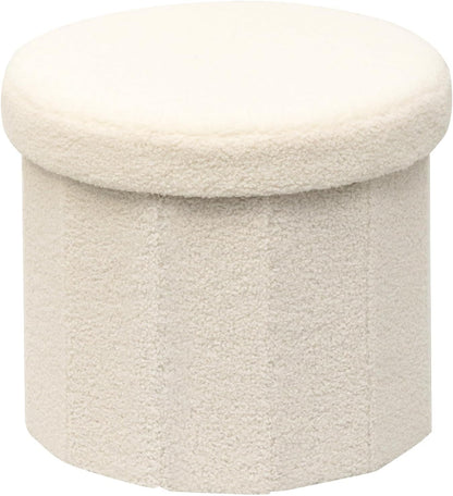 B FSOBEIIALEO Storage Ottoman Cube,12.6 Flower Shaped Ottomans,Cream White | Ottoman with Storage, Foot Rest Stool, Boucle Small Ottoman Seat, Faux Teddy Fur, for Dorm Living Room Bedroom