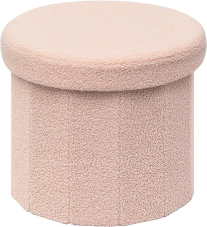 B FSOBEIIALEO Storage Ottoman Cube,12.6 Flower Shaped Ottomans,Cream White | Ottoman with Storage, Foot Rest Stool, Boucle Small Ottoman Seat, Faux Teddy Fur, for Dorm Living Room Bedroom