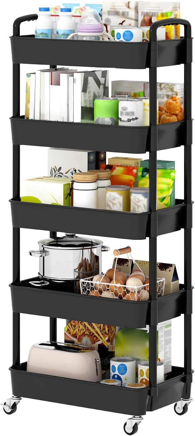 Sywhitta 3-Tier Plastic Rolling Utility Cart with Wheels for Storage,White | Multi-Functional Storage Trolley, for Office, Living Room, Kitchen, Bathroom,Movable Organizer,Space-Saving,Easy to assemble