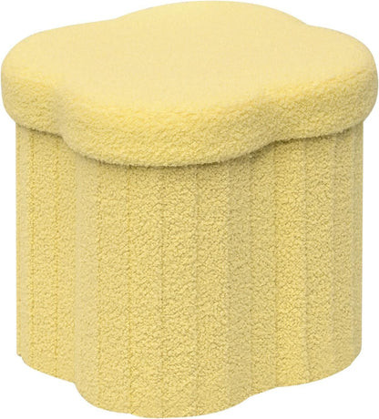 B FSOBEIIALEO Storage Ottoman Cube,12.6 Flower Shaped Ottomans,Cream White | Ottoman with Storage, Foot Rest Stool, Boucle Small Ottoman Seat, Faux Teddy Fur, for Dorm Living Room Bedroom