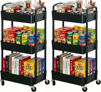 Sywhitta 3-Tier Plastic Rolling Utility Cart with Wheels for Storage,White | Multi-Functional Storage Trolley, for Office, Living Room, Kitchen, Bathroom,Movable Organizer,Space-Saving,Easy to assemble