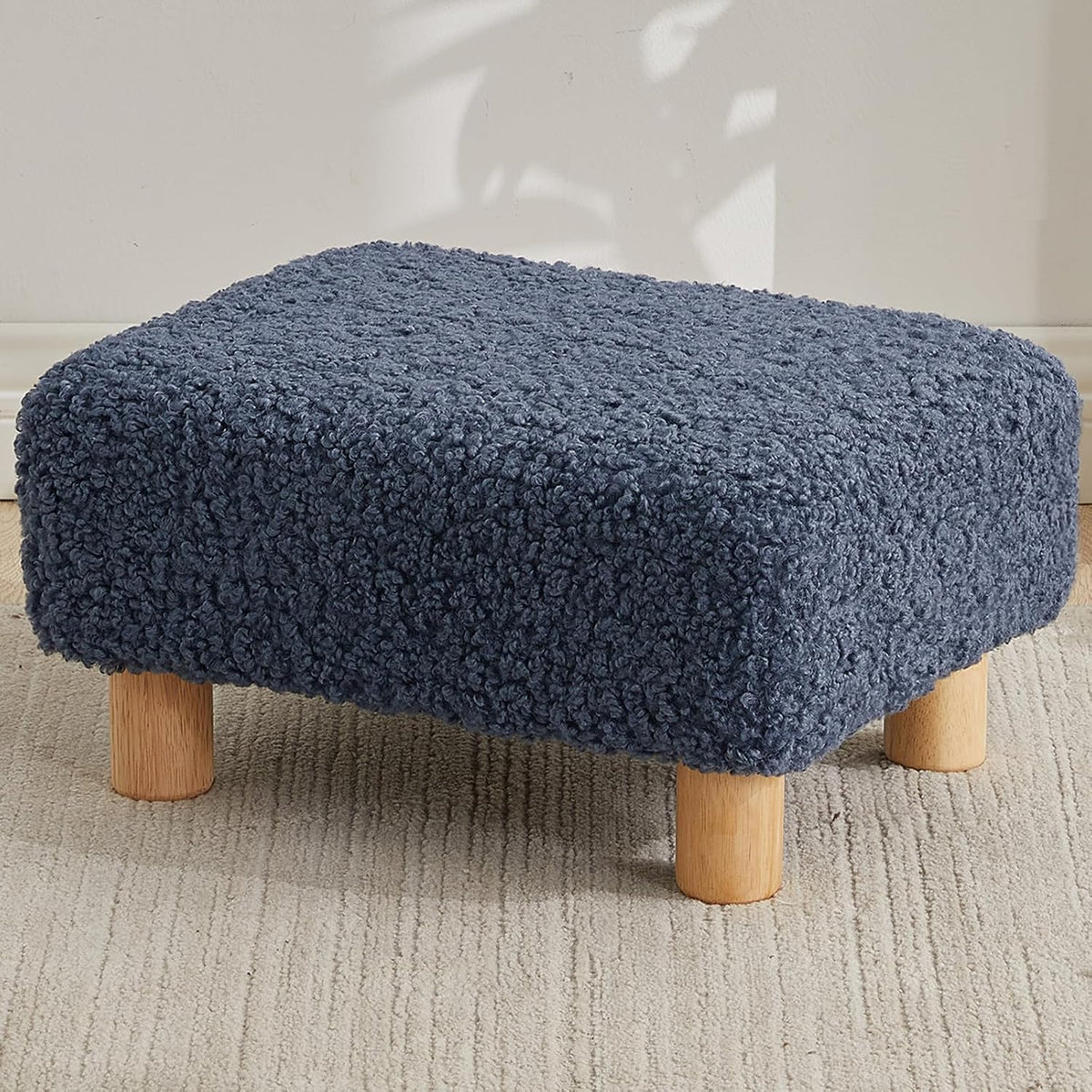FIMIVIBI Small Foot Stool Ottoman, Sherpa Footstool Ottoman Foot Rest for Couch, Rectangle Footstools and Ottomans Small for Living Room, Entryway and Bedroom (White)