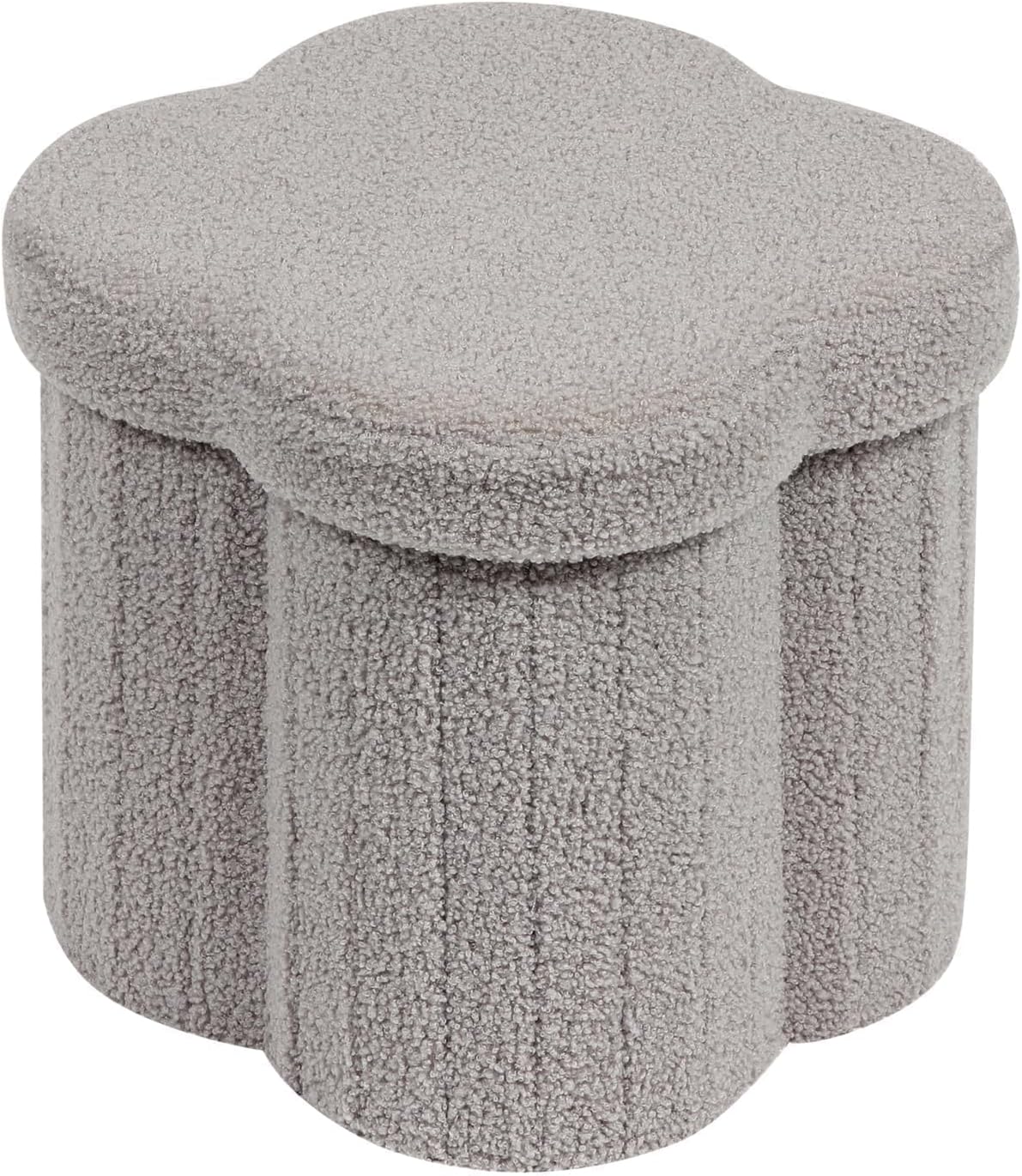 B FSOBEIIALEO Storage Ottoman Cube,12.6 Flower Shaped Ottomans,Cream White | Ottoman with Storage, Foot Rest Stool, Boucle Small Ottoman Seat, Faux Teddy Fur, for Dorm Living Room Bedroom