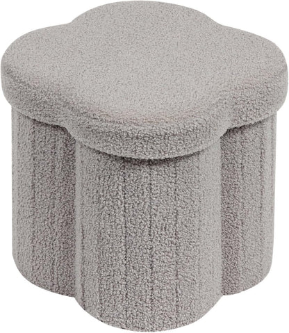 B FSOBEIIALEO Storage Ottoman Cube,12.6 Flower Shaped Ottomans,Cream White | Ottoman with Storage, Foot Rest Stool, Boucle Small Ottoman Seat, Faux Teddy Fur, for Dorm Living Room Bedroom