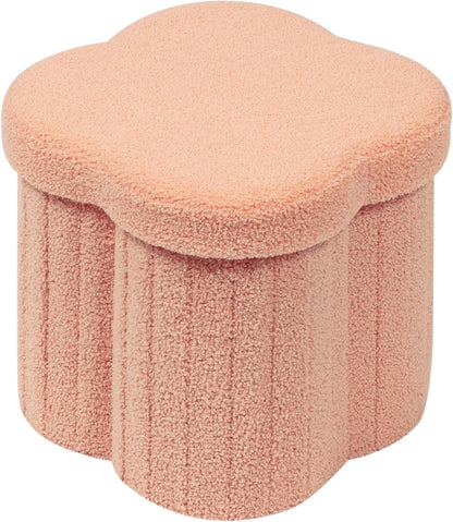 B FSOBEIIALEO Storage Ottoman Cube,12.6 Flower Shaped Ottomans,Cream White | Ottoman with Storage, Foot Rest Stool, Boucle Small Ottoman Seat, Faux Teddy Fur, for Dorm Living Room Bedroom