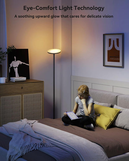 JOOFO LED Floor Lamp for Living Room, Torchiere Lamp with Compact Remote | 30W/3000LM Super Bright, 69 Tall, Stepless Dimming, 3 Color Temperatures, Timer & Memory, Standing Lamp for Bedroom & Office