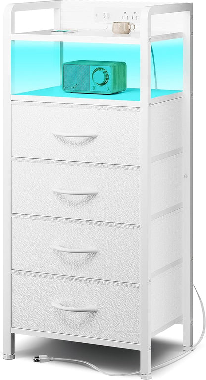 Lazzanto Nightstand with Rear Charging Station, LED Light, 2 Drawers, Black | Industrial Nightstand, 2 USB-A Ports & AC Outlets, Raised Back Guard, Fabric Storage Drawers, Bedside Table for Bedroom, Dorm