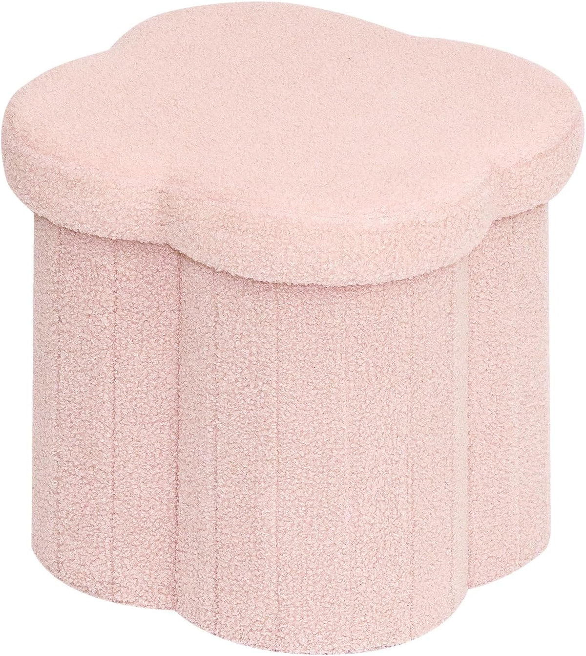 B FSOBEIIALEO Storage Ottoman Cube,12.6 Flower Shaped Ottomans,Cream White | Ottoman with Storage, Foot Rest Stool, Boucle Small Ottoman Seat, Faux Teddy Fur, for Dorm Living Room Bedroom