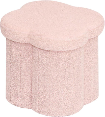 B FSOBEIIALEO Storage Ottoman Cube,12.6 Flower Shaped Ottomans,Cream White | Ottoman with Storage, Foot Rest Stool, Boucle Small Ottoman Seat, Faux Teddy Fur, for Dorm Living Room Bedroom