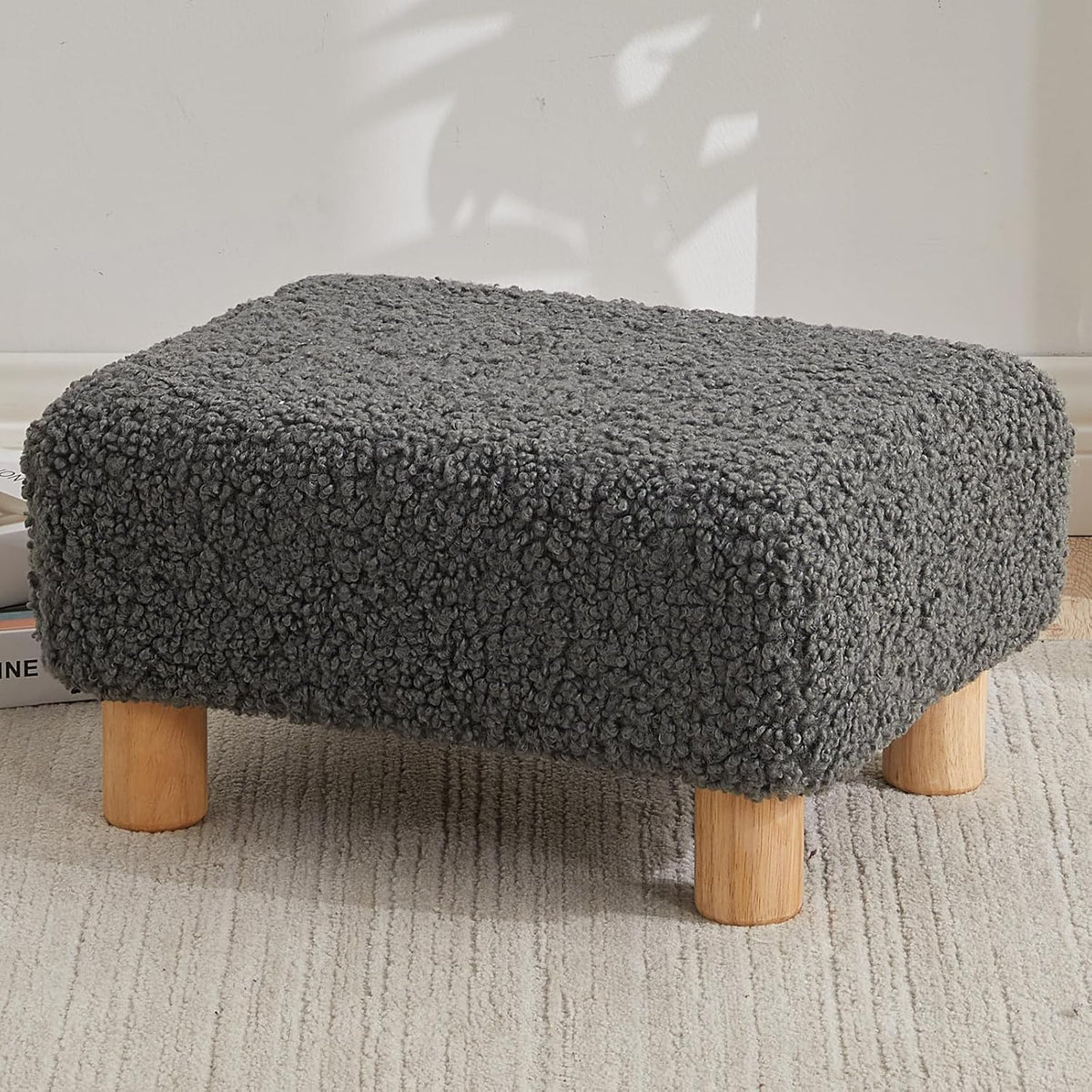FIMIVIBI Small Foot Stool Ottoman, Sherpa Footstool Ottoman Foot Rest for Couch, Rectangle Footstools and Ottomans Small for Living Room, Entryway and Bedroom (White)