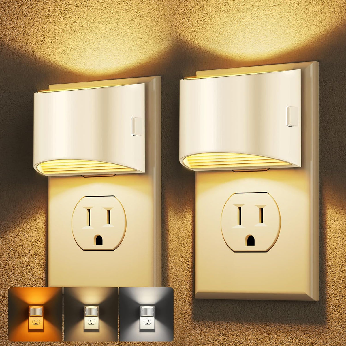 DORESshop Night Light, Night Lights Plug into Wall, Adjustable, 3000K | 3 Level Brightness Adjustable Night Light, Dusk to Dawn Sensor, Nightlights for Adults, Bedroom, Bathroom, Hallway, 2 packs