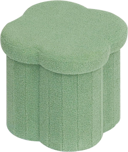 B FSOBEIIALEO Storage Ottoman Cube,12.6 Flower Shaped Ottomans,Cream White | Ottoman with Storage, Foot Rest Stool, Boucle Small Ottoman Seat, Faux Teddy Fur, for Dorm Living Room Bedroom