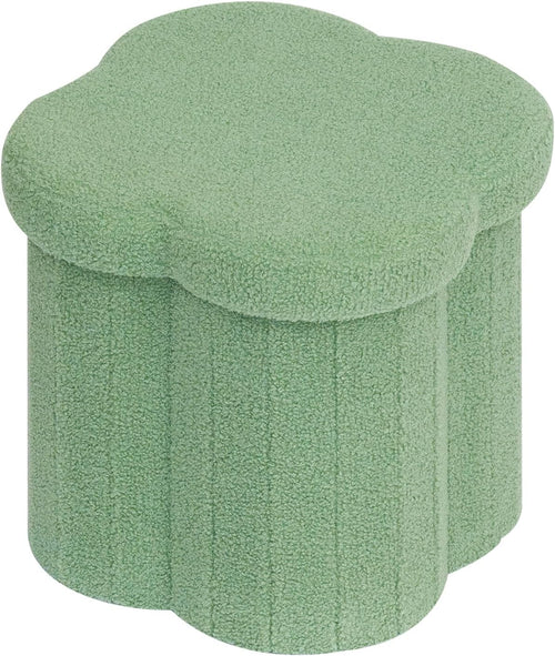 B FSOBEIIALEO Storage Ottoman Cube,12.6 Flower Shaped Ottomans,Cream White | Ottoman with Storage, Foot Rest Stool, Boucle Small Ottoman Seat, Faux Teddy Fur, for Dorm Living Room Bedroom