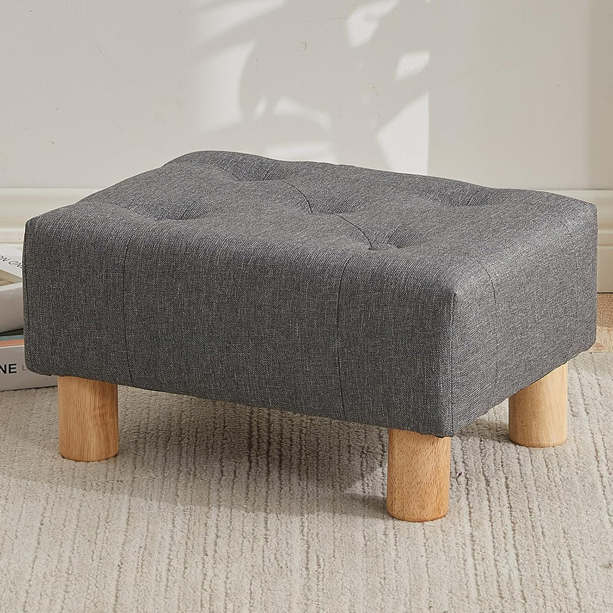FIMIVIBI Small Foot Stool Ottoman, Sherpa Footstool Ottoman Foot Rest for Couch, Rectangle Footstools and Ottomans Small for Living Room, Entryway and Bedroom (White)